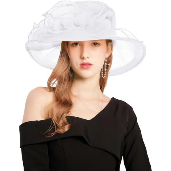 Organza Church Fascinator Wedding Tea Party Derby Hats for Women Flower - Picture 3 of 6